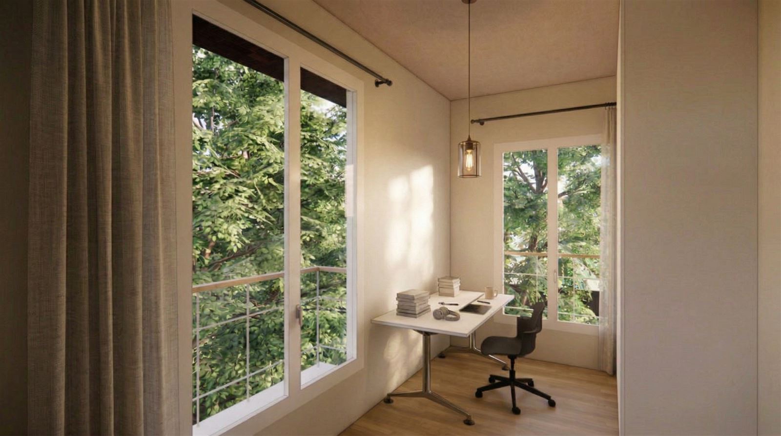 Maison 1, chambre à l'étage, image de synthèse