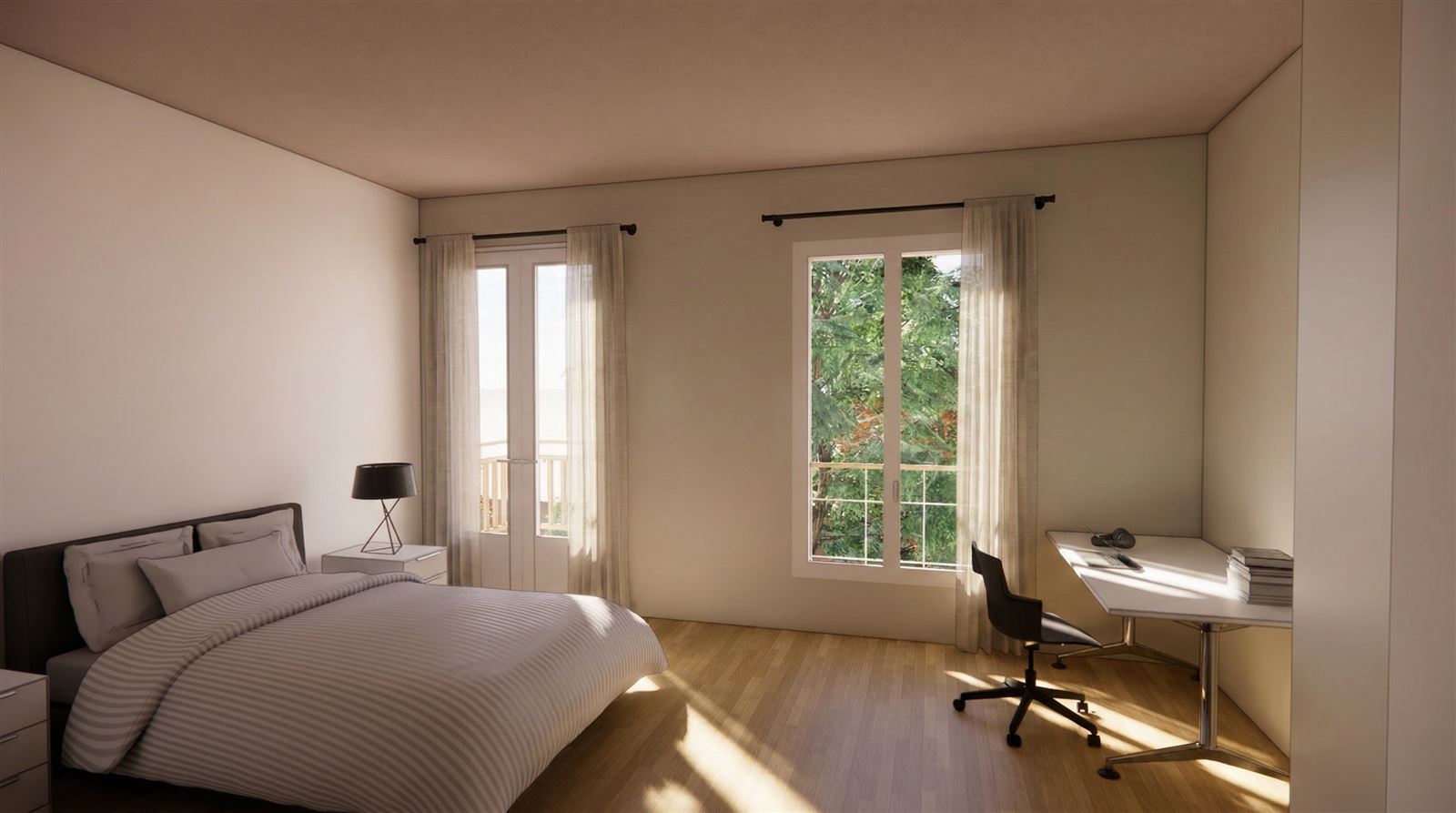 Maison 2, chambre à l'étage, image de synthèse