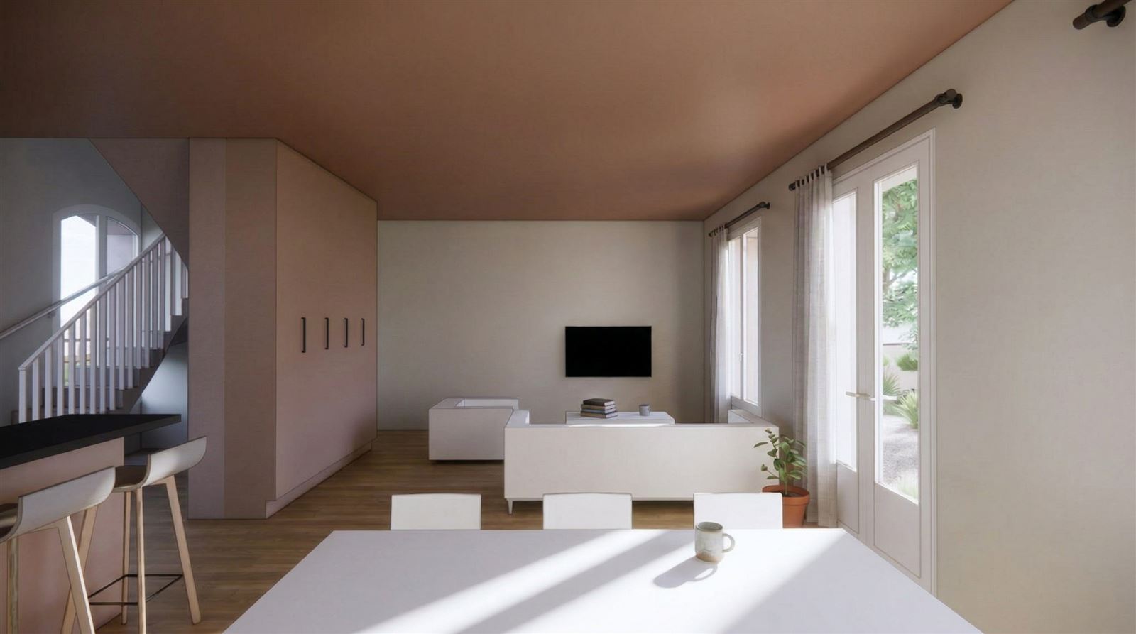 Maison 2, séjour et cuisine, image de synthèse